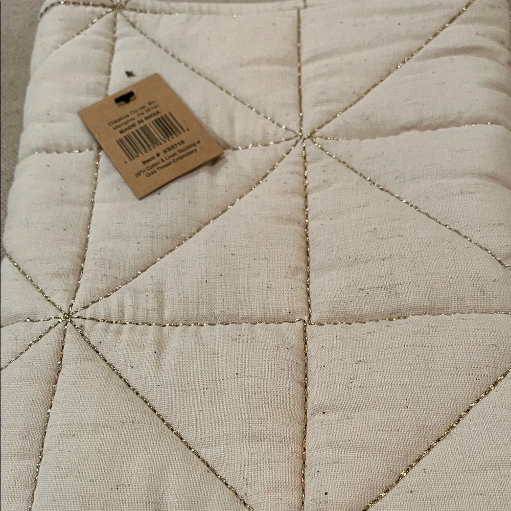 Creative Co-Op Quilted Cotton & Linen Stocking w/ Metallic Gold/NWT - Picture 5 of 7